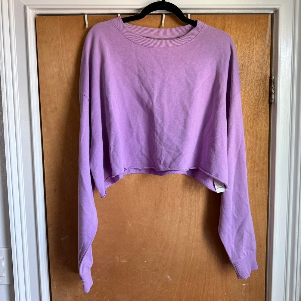 ASOS Women Purple Cropped Sweatshirt Crew Neck Long Sleeve Raw Hem Size US 6